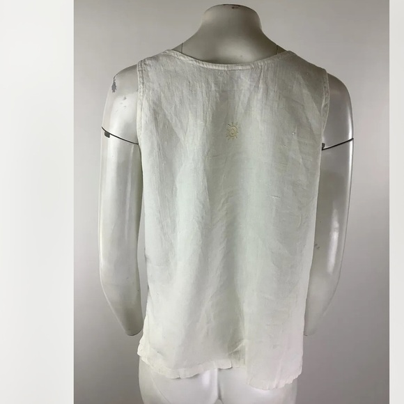 Vintage 90s Liz & Jane Sz M 100% Linen Boxy Embroidered Tank Top White Pullon - Picture 4 of 7
